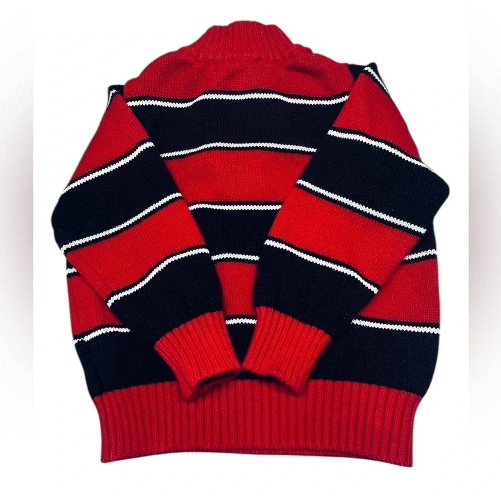 Toddler Boy Red & Black Striped Half-Zip Sweater (Size 2T)